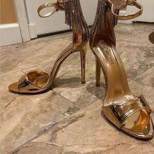 Rose Gold High Heels with Rhinestone Details